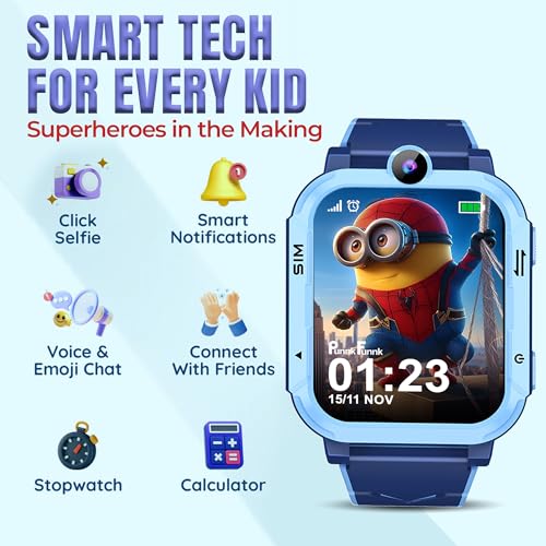 PunnkFunnk Musk Safeguard 5G/4G Kids Smart Watch with SIM Calling, GPS Tracker, Video Call, SOS Alerts, Face Unlock, Games, IP67, 800mAh Battery, Voice Chat, Maps(Blue) - Image 5
