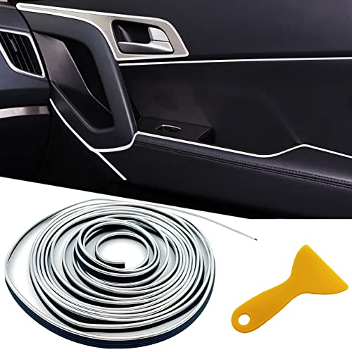 OSIFIT Car Interior Trim Strips,Universal 33ft Car Electroplating Decoration Styling Door Dashboard, Flexible Interior Trim Accessories with Installing Tool(Silver) - Image 1