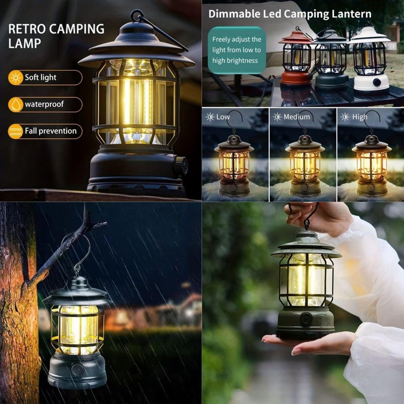 Fire Turtle فانوس تخييم قابل لإعادة الشحن - ضوء LED محمول، ضوء خيمة خارجي معلق، ديكور طاولة عتيق، تدرج غير محدود، مقاوم للماء لانقطاع التيار الكهربائي، للاستخدام الداخلي - Image 2