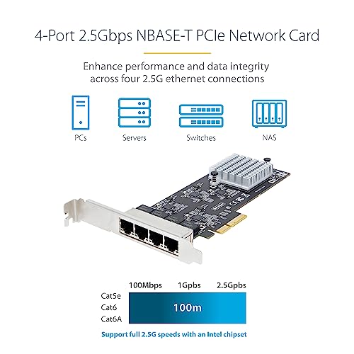 Startech.com StarTechcom 4Port 25Gbps NBASET PCIe Network Card Intel I225V QuadPort Computer Network Card MultiGigabit NIC PCI Express Server LAN Card Desktop Ethernet Interface PR42GINETWORKCARD - Image 3