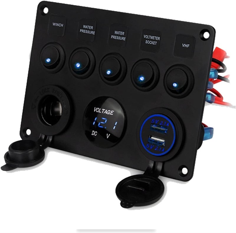 Wivplex 12V Marine Switch Panel with USB Charger - Image 1