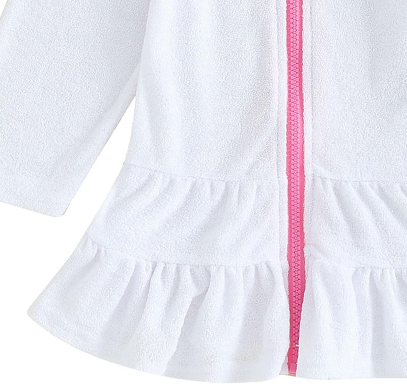 Baby beach hooded cape, hooded long-sleeved beach dress (white, suitable for 3-4 years old) - Image 5