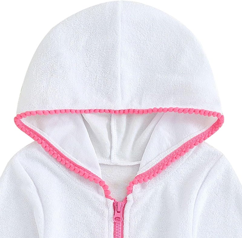 Baby beach hooded cape, hooded long-sleeved beach dress (white, suitable for 3-4 years old) - Image 4