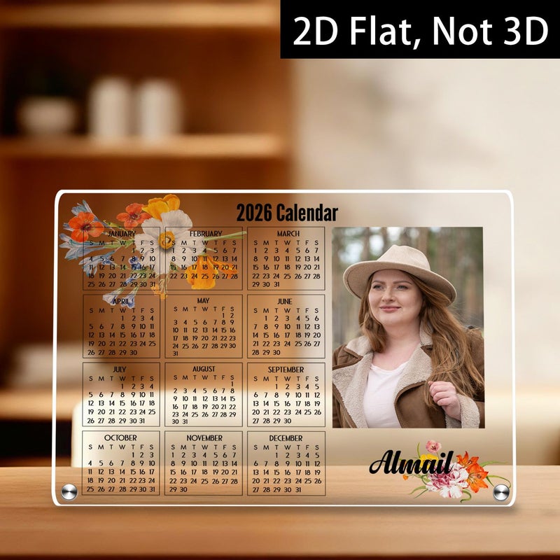 DZYKL3MMXM 2D Flat Photo Calendar With Stand And Acrylic Desktop Organizer For Home Office School - Image 3