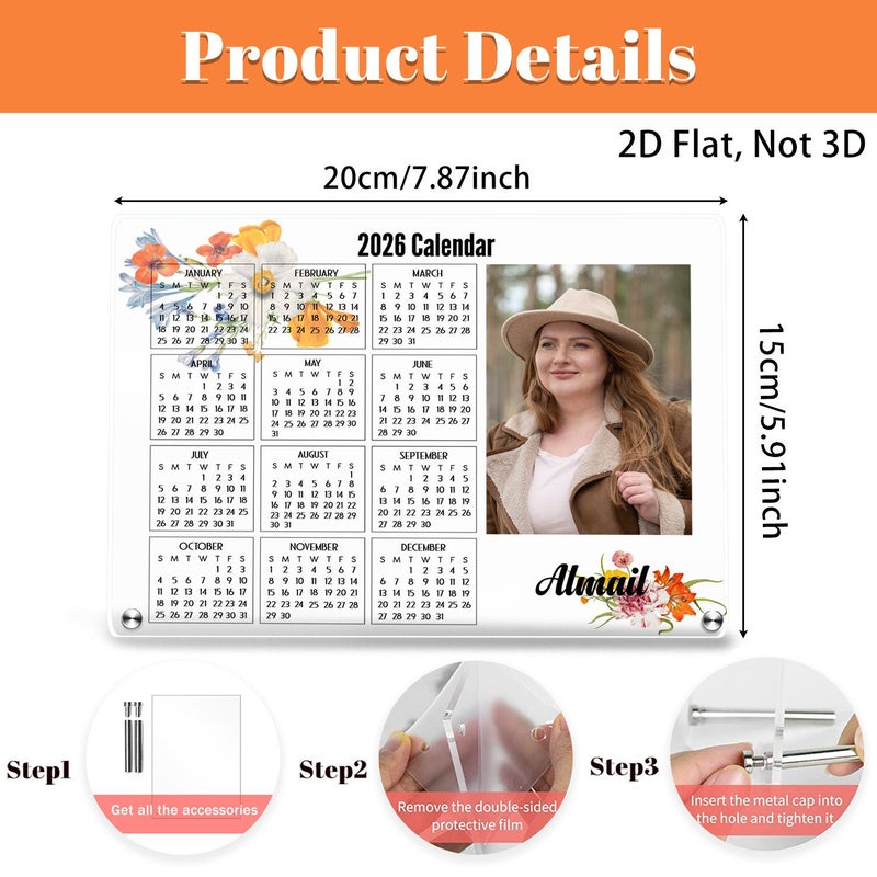 DZYKL3MMXM 2D Flat Photo Calendar With Stand And Acrylic Desktop Organizer For Home Office School - Image 2