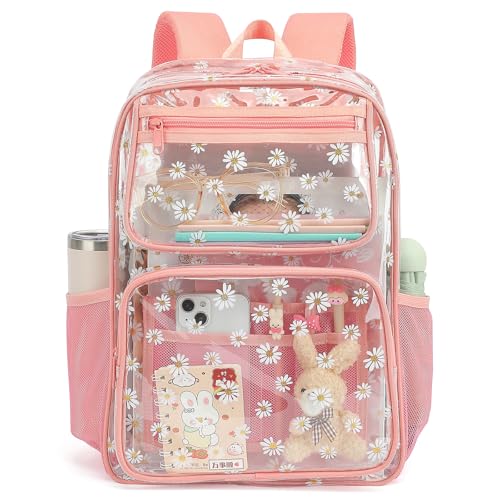 Yusudan Daisy Clear Backpack for Girls Women Heavy Duty Transparent School Backpack See Through Bookbag Pink - Image 1