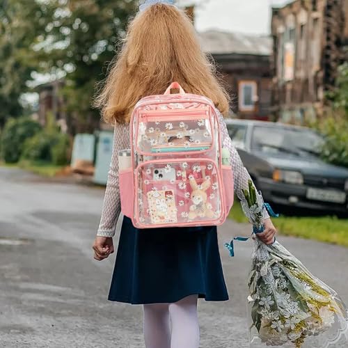 Yusudan Daisy Clear Backpack for Girls Women Heavy Duty Transparent School Backpack See Through Bookbag Pink - Image 3