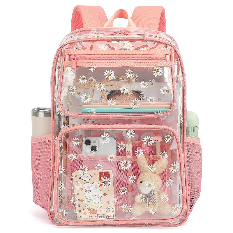 Yusudan Daisy Clear Backpack for Girls Women Heavy Duty Transparent School Backpack See Through Bookbag Pink - Image 2