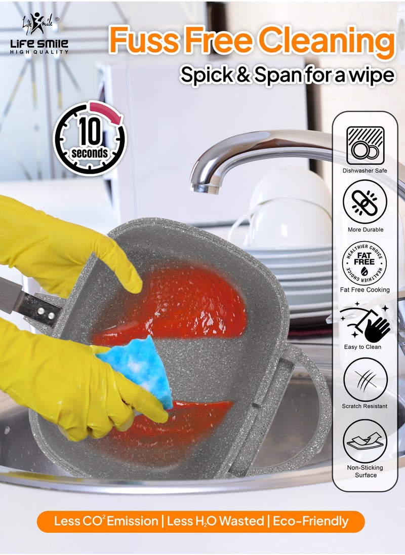 Life Smile - Smart Double Grill  Deep Frying Pan - 5 Layer Granite Non-Stick Coating With Magnetic Handle - Flipping Grill Frying Pan | Multiple Hob Compatibility - Image 1