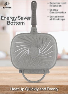 Life Smile Smart Double Grill  Deep Frying Pan - 5 Layer Granite Non-Stick Coating With Magnetic Handle - Flipping Grill Frying Pan | Multiple Hob Compatibility  - Image 3