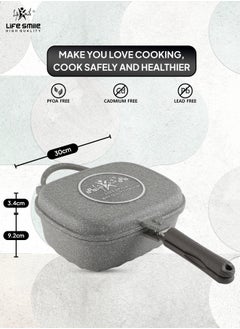 Life Smile Smart Double Grill  Deep Frying Pan - 5 Layer Granite Non-Stick Coating With Magnetic Handle - Flipping Grill Frying Pan | Multiple Hob Compatibility  - Image 4