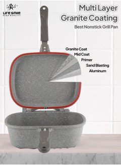 Life Smile Smart Double Grill  Deep Frying Pan - 5 Layer Granite Non-Stick Coating With Magnetic Handle - Flipping Grill Frying Pan | Multiple Hob Compatibility  - Image 5