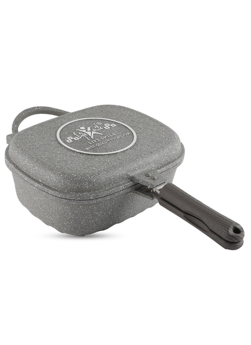 Life Smile - Smart Double Grill  Deep Frying Pan - 5 Layer Granite Non-Stick Coating With Magnetic Handle - Flipping Grill Frying Pan | Multiple Hob Compatibility - Image 1