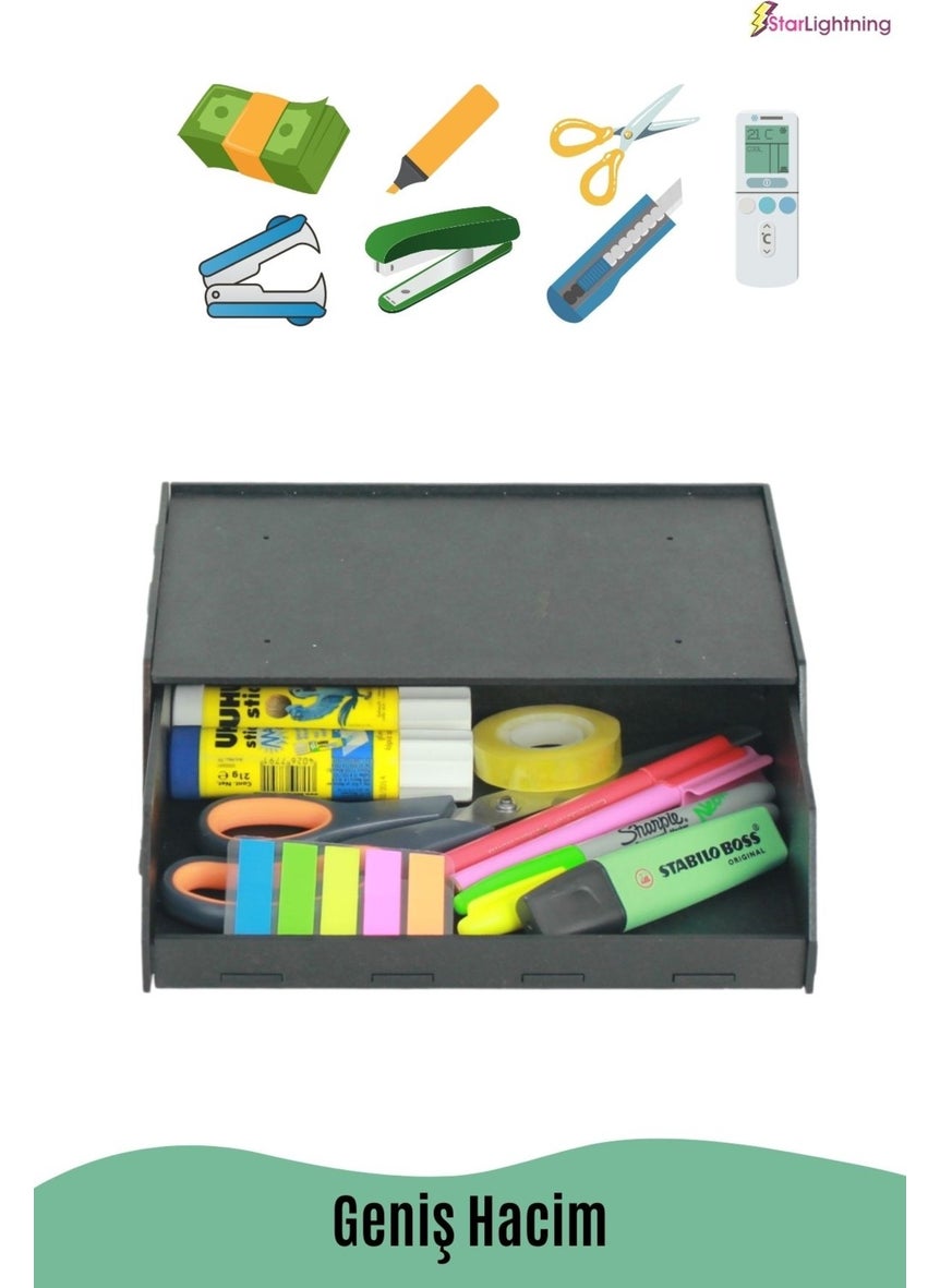 Starlightning Secret Drawer Organizer Under Desk Storage Box Large Horizontal Demountable MDF Black Color  - Image 3