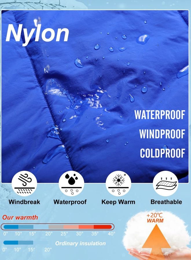 PEHMEA Women Mid-Length Puffer Hooded Jacket Winter Padded Warm Coat Thicken Outerwear Coats(Blue-L) - Image 3