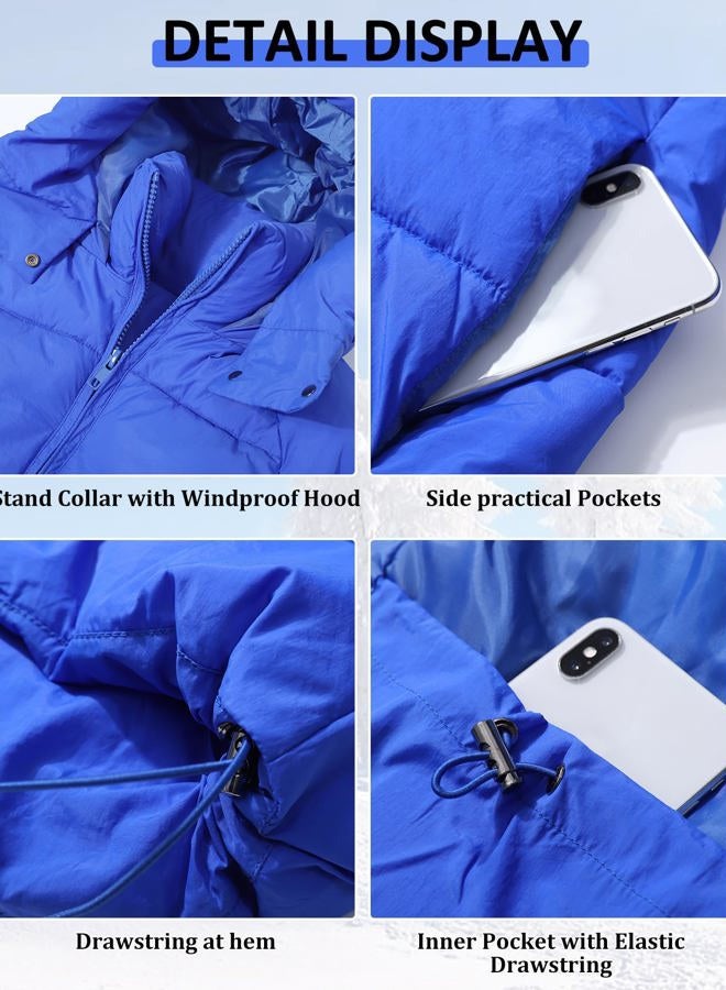 PEHMEA Women Mid-Length Puffer Hooded Jacket Winter Padded Warm Coat Thicken Outerwear Coats(Blue-L) - Image 4