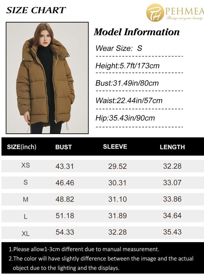 PEHMEA Women Mid-Length Puffer Hooded Jacket Winter Padded Warm Coat Thicken Outerwear Coats(Blue-L) - Image 5
