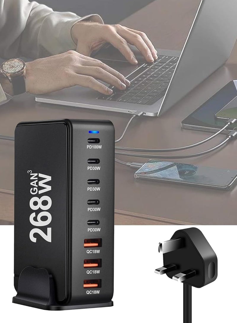 JAJEEK 268W USB-C Fast Charging Station – 8-Port Desktop Charger for Laptops, Phones, Tablets & Smart Devices – Quick Charge, Overcharge & Short-Circuit Protection, Universal Compatibility, Compact Design - Image 1