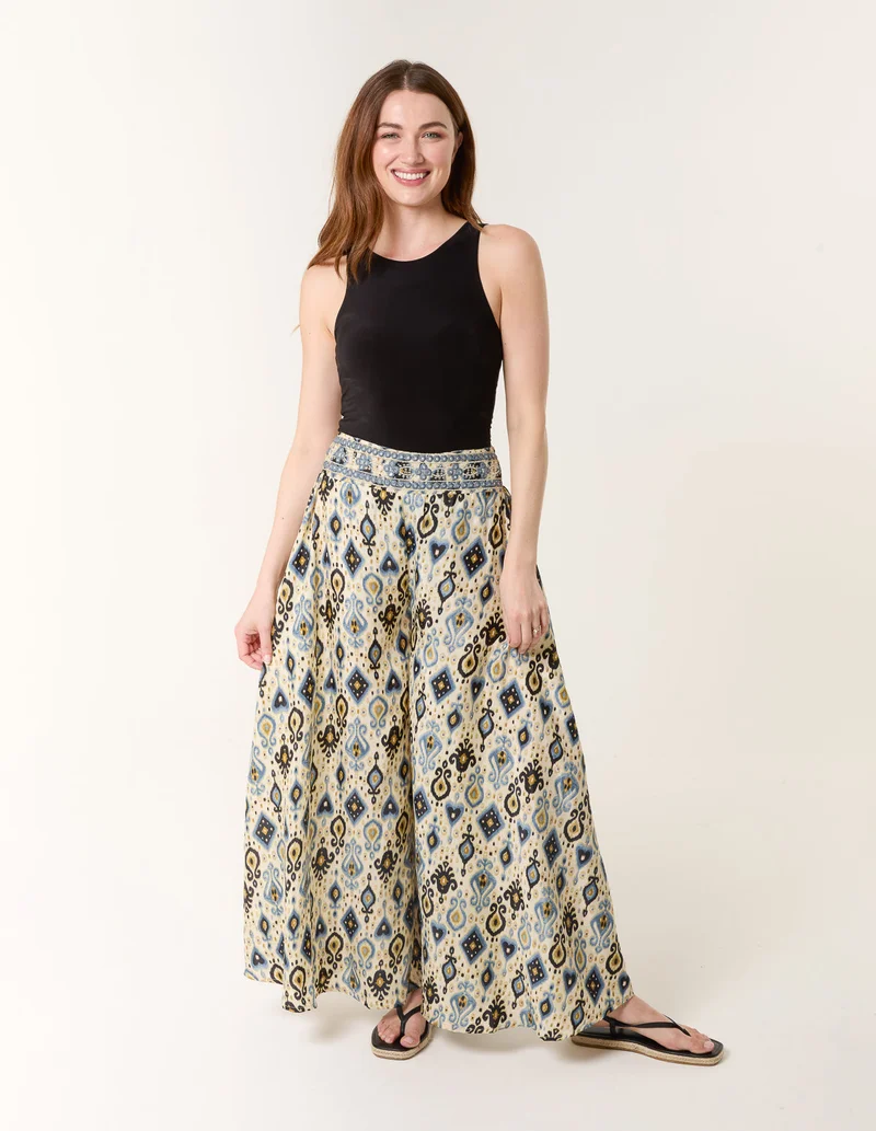 Blue Vanilla Shirred Wide Leg Trouser