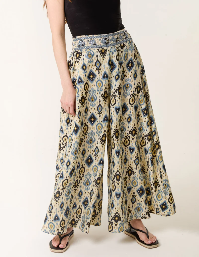 Blue Vanilla Shirred Wide Leg Trouser