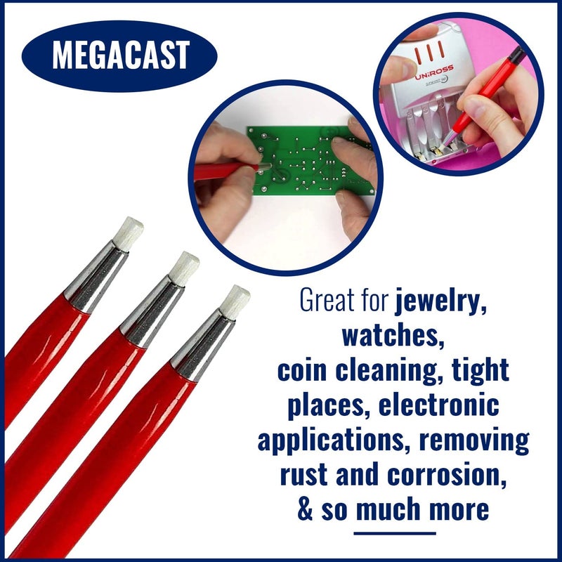 MegaCast Megacast Fiberglass Scratch Brush Pen - 3 Pack - Jewelry, Watch, Coin Cleaning, Electronic Applications, Removing Rust and Corrosion  - Image 2