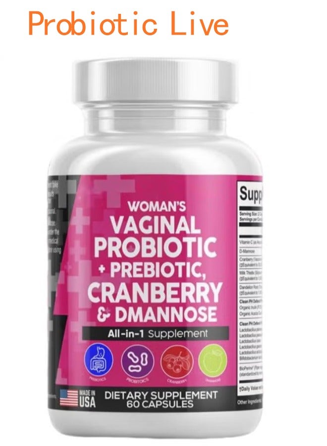 Probiotic Live Probiotics for Women + Prebiotics 20 Billion Cranberry Pills 30,000mg w/D-Mannose 500 mg for Urinary Tract Health pH Balance - Womens Vitamins for l Health 60 Capsules - Image 1