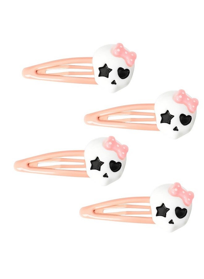 YangQian Halloween Costume Hair Accessories Clip Goth Skull Skeleton Hair Clips Barrettes For Girls Pink Halloween Decorative Hair Clips For Women Thick Hair 4Pcs Punk Hallowmas Party Prom Cosplay Hair Clips - Image 1