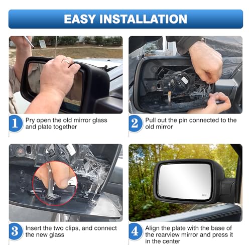 TOP-MAX Dodge Ram Driver Left Side Heated Mirror Glass Compatible with 2009-2018 Dodge Ram 1500 2500 Side View Exterior Convex Mirror Glass 68050299AA, 68079363AA - Image 5