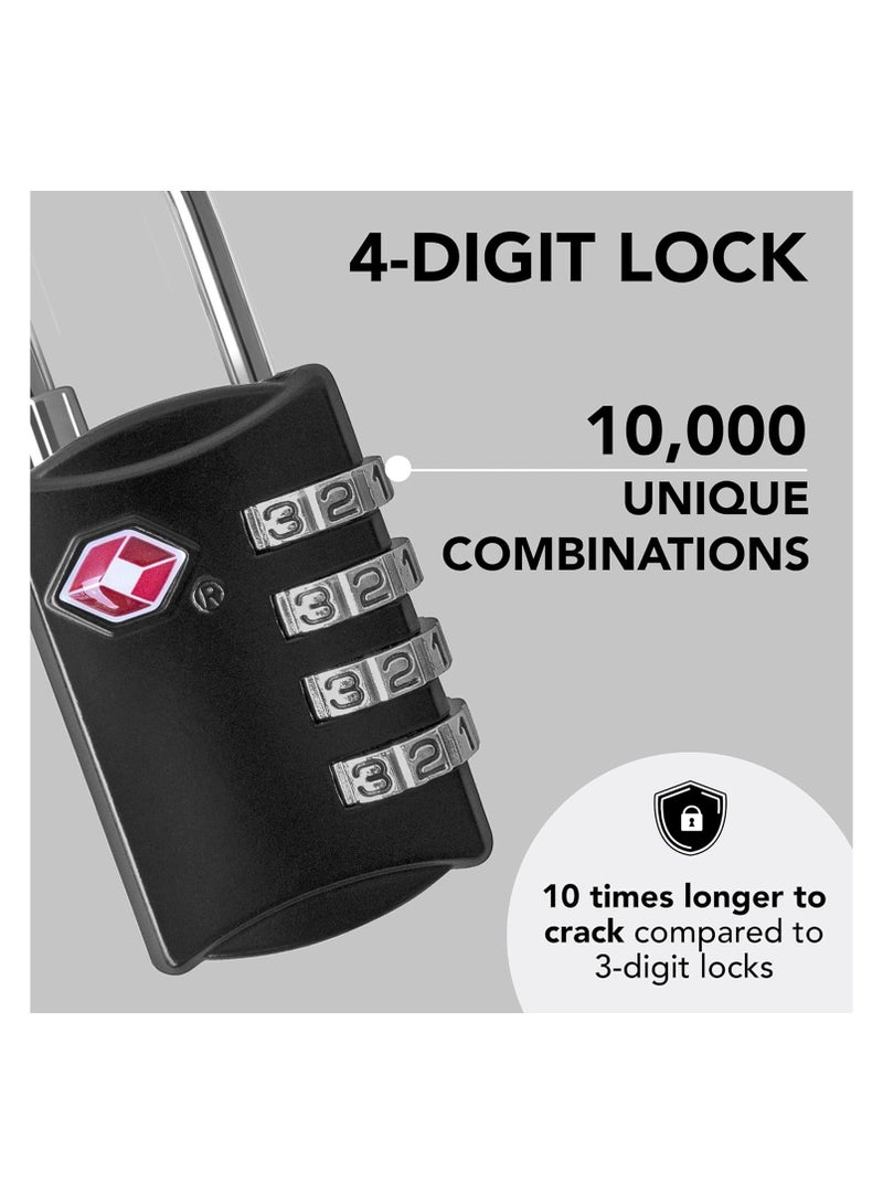 VIUAUAX Combination Lock,Traveling luggage drawer padlock,Customs Combination Lock,4 Digit Combination Steel Tsa Luggage Lock - Black - Image 3
