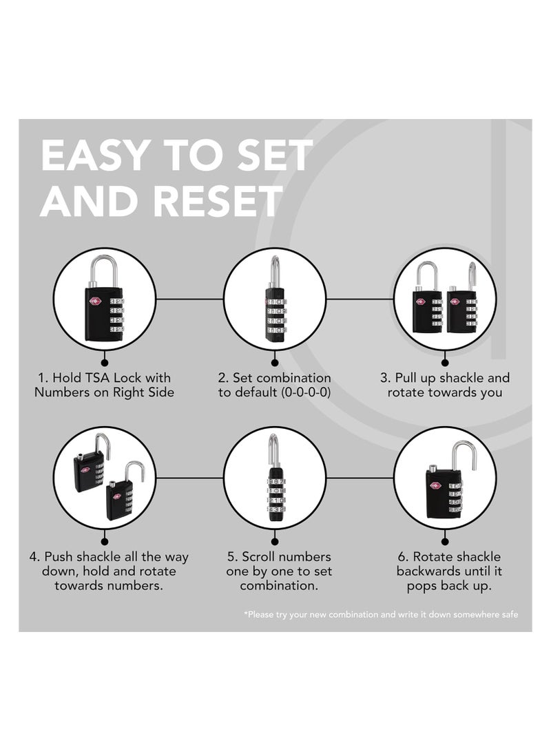 VIUAUAX Combination Lock,Traveling luggage drawer padlock,Customs Combination Lock,4 Digit Combination Steel Tsa Luggage Lock - Black - Image 5