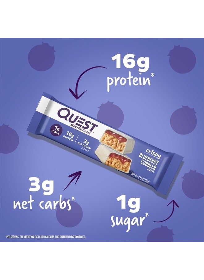 QUEST NUTRITION - Crispy Blueberry Cobbler Hero Protein Bar, 16g Protein, 1g Sugar, 3g Net Carb, Gluten Free, Keto Friendly, 12 Count - Image 1