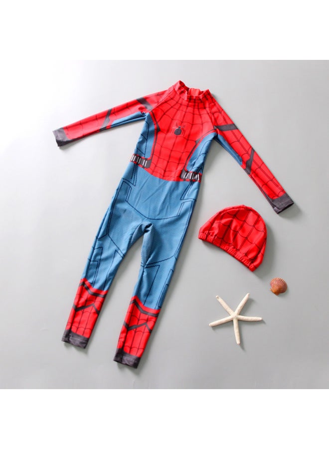 Children's Swimwear Boy's One-piece Sunscreen Warm Long-sleeved Swimsuit Diving Suit Big Boy Spider-man Swimsuit