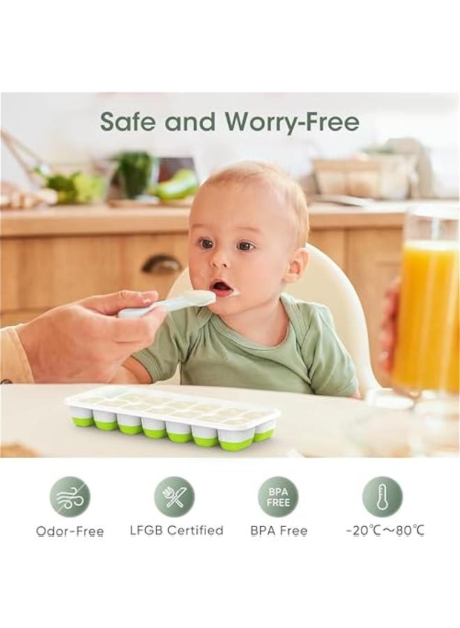 HOOKOR Ice Cube Tray with Lid and Bin, 4 Pack Silicone Plastic Ice Cube Trays for Freezer with Ice Box, Ice Trays with Ice Container, Stackable Ice Tray with Storage Ice Bucket Kits,Ice Tong,Ice Scoop,Gree  - Image 2