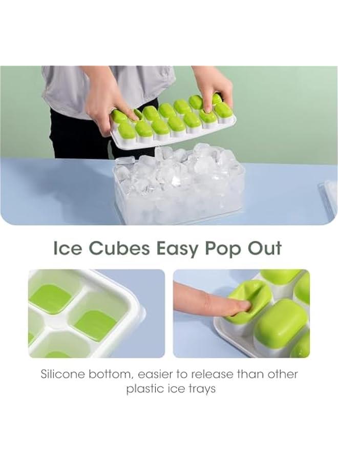 HOOKOR Ice Cube Tray with Lid and Bin, 4 Pack Silicone Plastic Ice Cube Trays for Freezer with Ice Box, Ice Trays with Ice Container, Stackable Ice Tray with Storage Ice Bucket Kits,Ice Tong,Ice Scoop,Gree  - Image 4