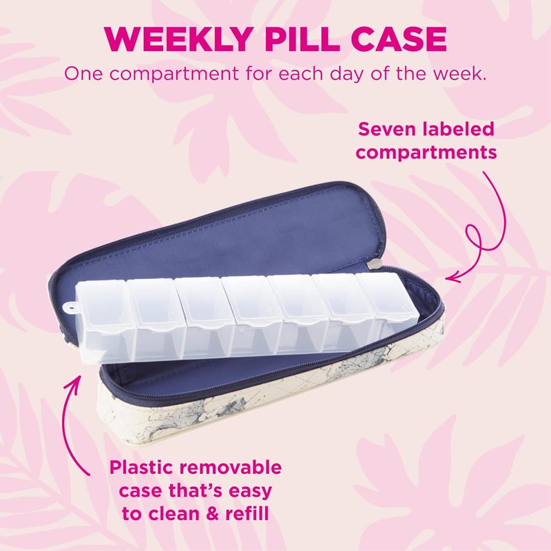 Miamica Womens Zippered Pill Case with 7Day Removable Plastic Organizer Cream 81 x 3 x 175  Weekly Medicine Box wRoll Up Design - Image 3