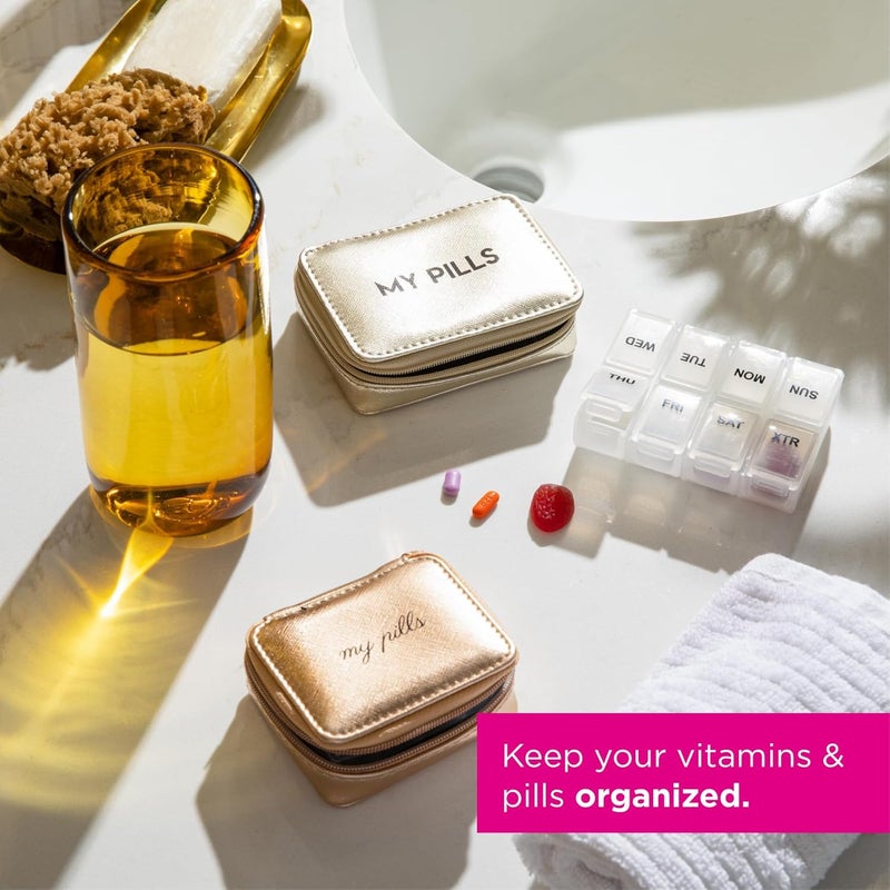 Miamica Womens Zippered Pill Case with 7Day Removable Plastic Organizer Cream 81 x 3 x 175  Weekly Medicine Box wRoll Up Design - Image 4