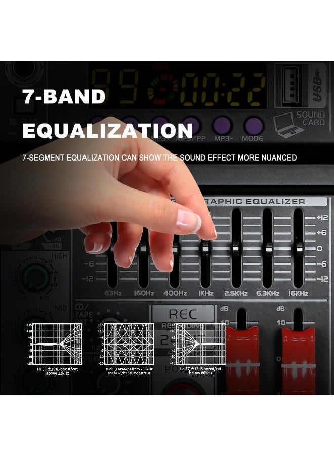 BOMGE 04A Professional Audio Mixer 4 Channel with Bluetooth USB 48V Phantom Power and 99 DSP Effects - Image 2