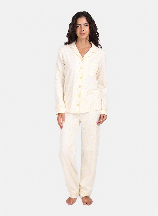 Carina Yellow Hearts Cotton Pyjama Set - Image 1