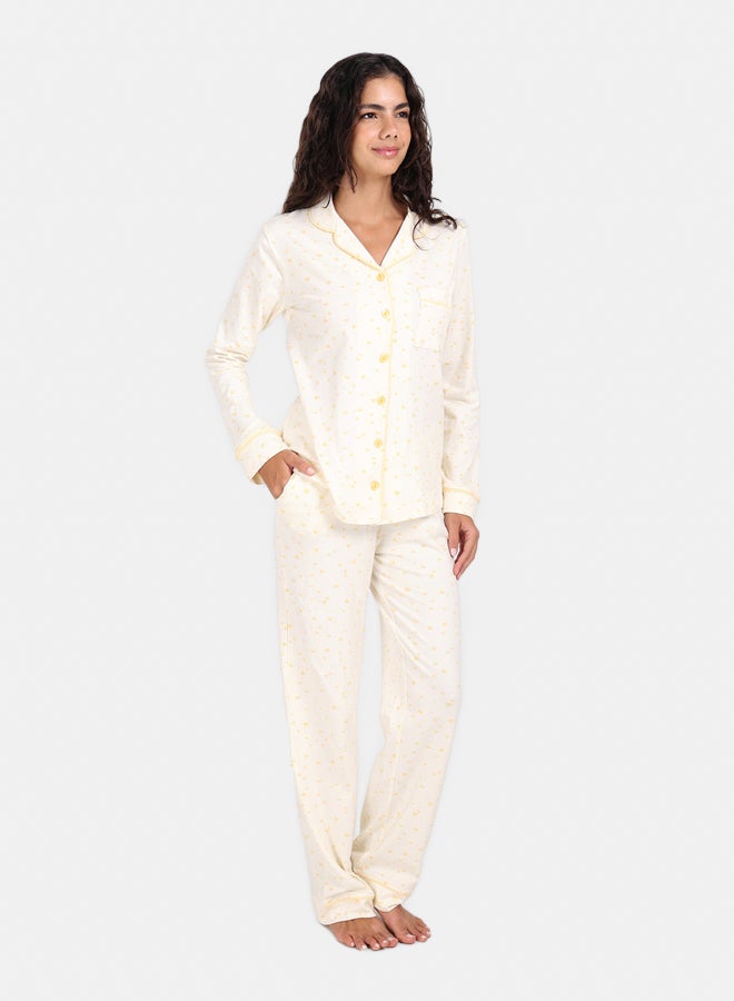 Carina Yellow Hearts Cotton Pyjama Set - Image 2