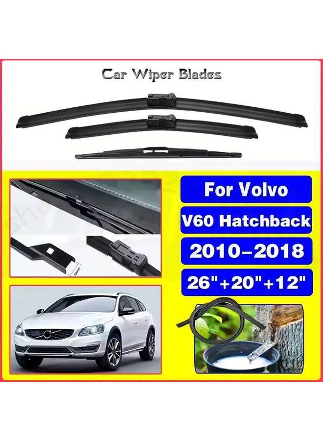 Volvo V60 2010 2018 Front Rear Wiper Blades Kit 3PCS All Season Durable - Image 1