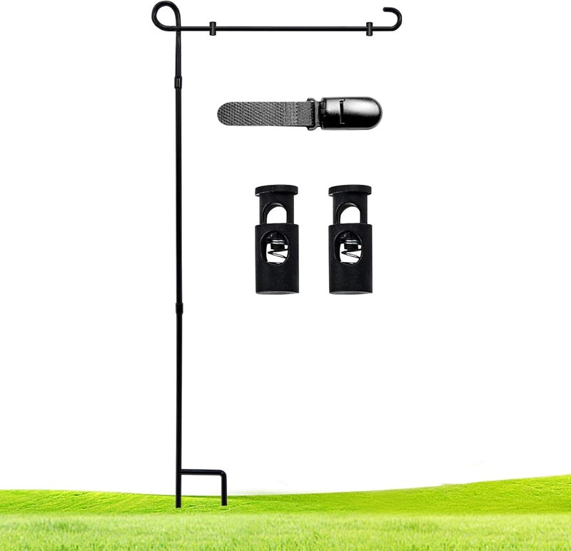 FLAGMESAGE Garden Flag Stand Holder Pole,Premium Powder-Coated Weather-Proof Metal Paint Yard Flag Stand with 1 Tiger Clip and 2 Spring Stoppers,House Flag Pole Holder for Outdoor Garden Lawn - Image 1