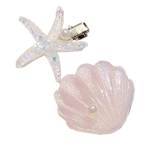 Patiky Women Girl Sea Hair Clip Starfish Clips Natural Beach Starfish Hairpin Mermaid Star Hair Accessories Headwear 2 Pack TS02 (Pink Shell Starfish) - Image 1