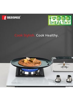BERGNER BERGNER Essential Plus 5 Layer Marble Non Stick Multi Tawa, 31 cm, Induction Base, Food Safe (PFOA Free), Thickness 3.0mm, 1 Year Warranty by Bergner, Black 
