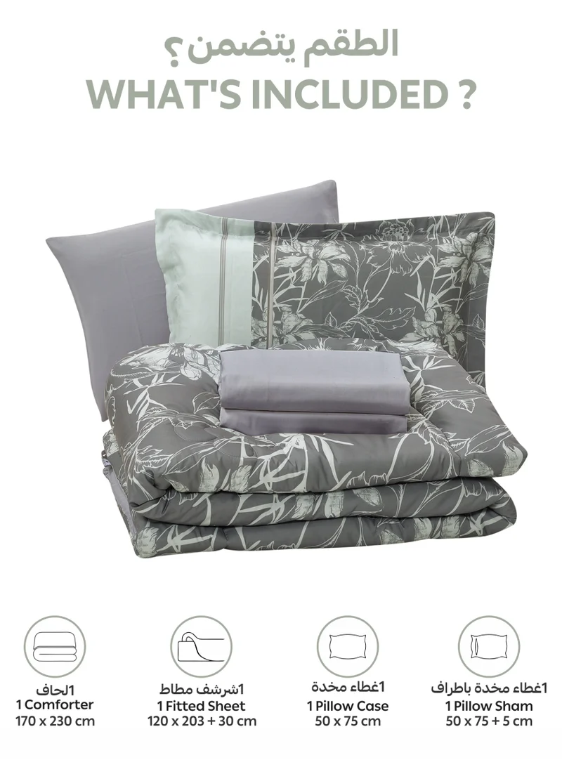 Donetella Bedding Comforter Set, twin Size Fits 120x200 cm - 4-Pcs Digital Print Quilted Bed Set, Microfiber Fabric - 1 Comforter, 1 Fitted Sheet, 1 Pillow Shams, 1 Pillowcases.
