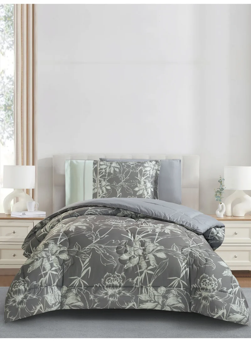 Donetella Bedding Comforter Set, twin Size Fits 120x200 cm - 4-Pcs Digital Print Quilted Bed Set, Microfiber Fabric - 1 Comforter, 1 Fitted Sheet, 1 Pillow Shams, 1 Pillowcases.