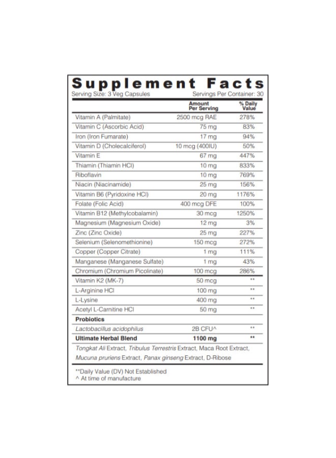 SUNSHINE NUTRITION Ultimate Him Multivitamin Supplement — Testosterone Support, Energy, Muscle Performance, Probiotics & Herbal Blend for Men’s Wellness, 90 V-Caps - Image 2