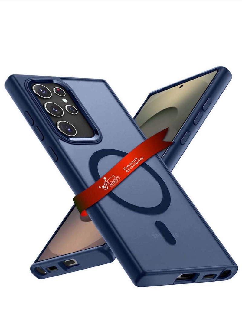 دبليو تيك سامسونج جالاكسي S25 الترا 2025 غطاء حافظة مغناطيسي أنيق من السيليكون الصلب - أزرق داكن - Image 1
