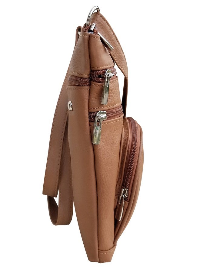 Roma Leathers حقيبة كتف من روما ليذرز بسحاب - 3 جيوب أمامية، حزام قابل للتعديل - بني فاتح - Image 3