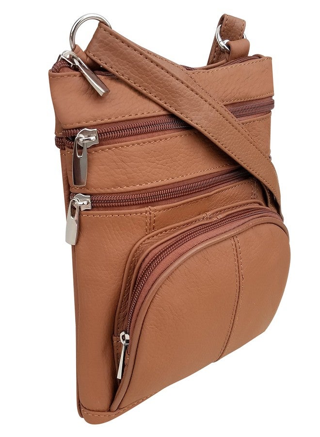 Roma Leathers حقيبة كتف من روما ليذرز بسحاب - 3 جيوب أمامية، حزام قابل للتعديل - بني فاتح - Image 2