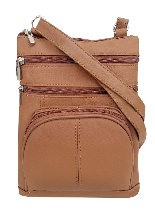 Roma Leathers حقيبة كتف من روما ليذرز بسحاب - 3 جيوب أمامية، حزام قابل للتعديل - بني فاتح - Image 1